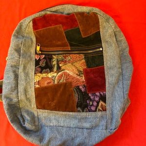 Vintage denim patchwork backpack.